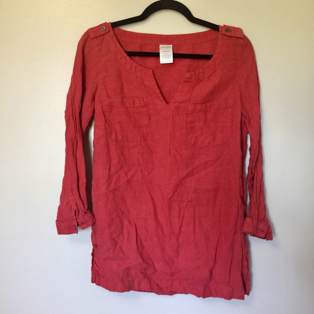 Lands End | 100% Linen Tunic Top Burnt Orange